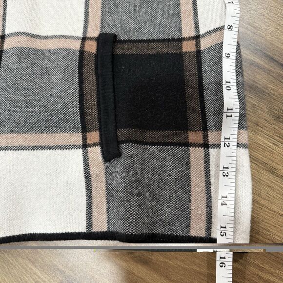 Cynthia Rowley Black Brown Beige Plaid Hooded Zipper Cozy Sweater Women Size XL - Picture 5 of 5